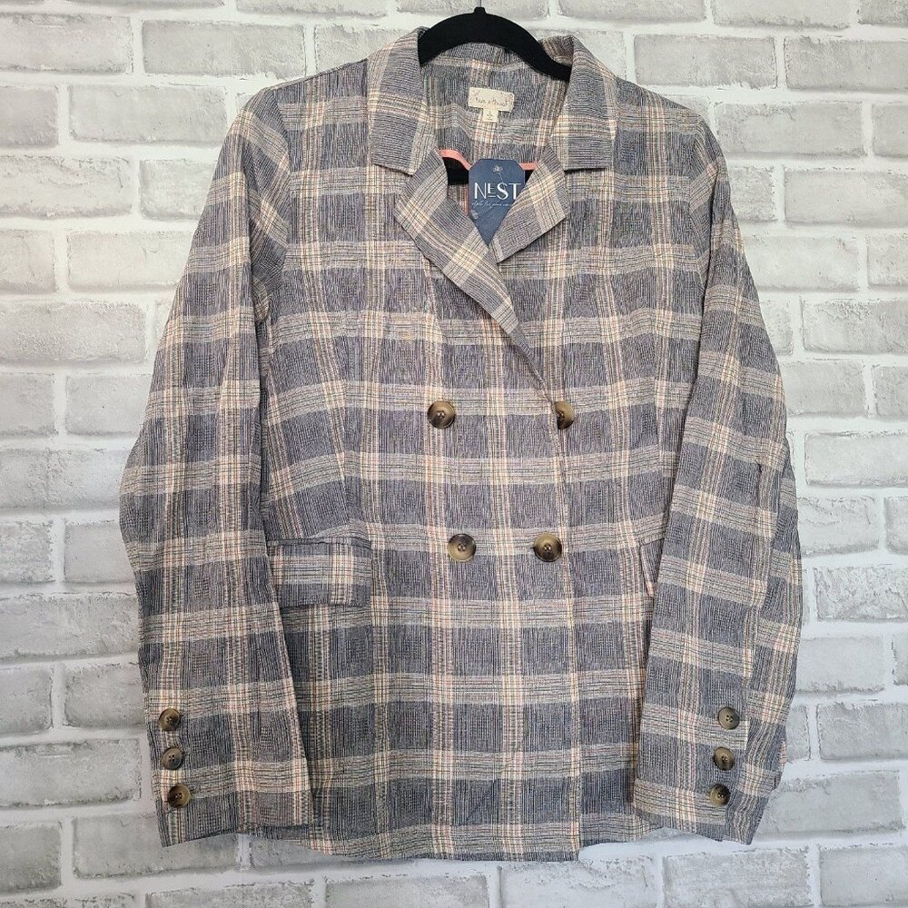 Hem and Thread Vera Plaid Blazer Jacket Large NWT Womens Lightweight